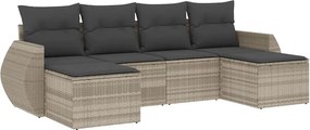 vidaXL 6 részes világosszürke polyrattan kerti ülőgarnitúra párnákkal