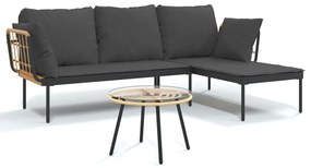 3 részes polyrattan kerti ülőgarnitúra sötétszürke párnákkal