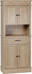 HOMCOM Konyhai Spejz Mikrohullámú Szekrény Oldalszekrény Buffet Szekrény 4 Ajtóval 1 Fiókkal és Nyitott Polccal 74x39.5x183 cm Tölgy | Aosom