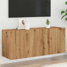 kézműves tölgy színű falra szerelhető TV-szekrény 100x30x41 cm