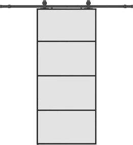 vidaXL fekete ESG üveg tolóajtó fémszerelvény-szettel 90x205 cm