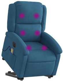 elektromos felállást segítő kék bársony dönthető masszázsfotel