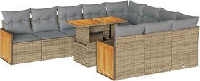 vidaXL 11 részes bézs polyrattan akácfa kerti ülőgarnitúra párnákkal