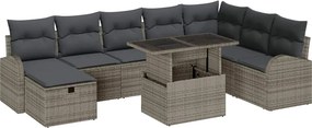 vidaXL Kerti Kanapé Szett párnával tárolóval 9 pcs Szürke Poli rattan