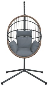 világosszürke rattan és acél függő kagylószék állvánnyal