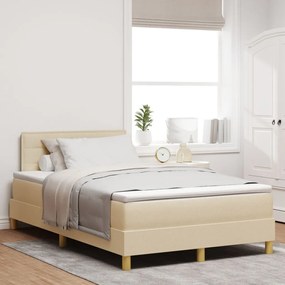 Box Spring ágy matraccal és LED-del, krém színben, 120x200 cm, szövet