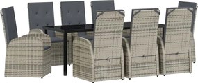vidaXL Kert étkező szett párnával 9 pcs Szürke polirattan