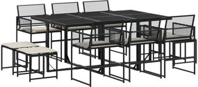 vidaXL 11 részes fekete polyrattan kerti étkezőgarnitúra párnákkal