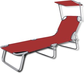 vidaXL piros acél és szövet összecsukható napozóágy napellenzővel