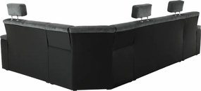 Ülőgarnitúra, műbőr fekete/szövet sötétszürke, jobbos, SANTIAGO U