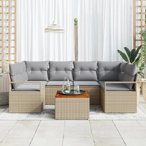 7 darabos Kerti Kanapészett párnákkal Bézs Poli Rattan Akác, 2-személyes Kerti Kanapé párnákkal Bézs Poli Rattan