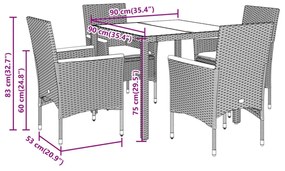 vidaXL5részes fekete polyrattan/akácfa kerti étkezőgarnitúra párnákkal