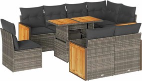 vidaXL 9 részes szürke polyrattan akácfa kerti ülőgarnitúra párnákkal