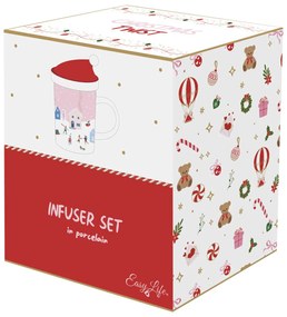 Karácsonyi Porcelán teás bögre 370 ml tetővel fém szűrővel díszdobozban Christmas Twist