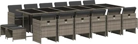 vidaXL 17 részes szürke polyrattan kerti étkezőgarnitúra párnával