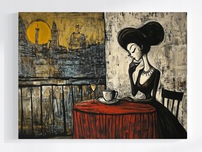 Vászonkép Canvas Város Erkély Terasz Nő Hölgy Kávé Bor 100x75