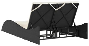 fekete polyrattan napozóágy párnákkal 114x205x73 cm
