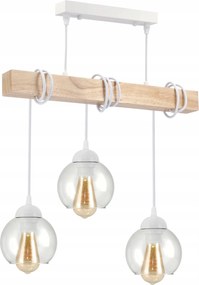 Mennyezeti Lámpa Függő Led Fa Fehér 3x E27 Csillár Gömb Átlátszó