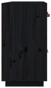 fekete tömör fenyőfa tálalószekrény 98,5x40x75 cm