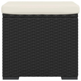 fekete polyrattan zsámoly párnával 40 x 30 x 40 cm
