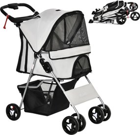 PawHut Összecsukható Kutyakocsik Vasalás Kicsi Kutyáknak Állítható Napernyővel és Tároló Kosárral 2 Universális Kerékkel, Teherbírás 15 kg, 75x46x94 c