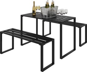 Outsunny 3 részes kültéri bútor szett: 1 asztal és 2 pad - Fekete fém, 110 x 55 x 70 cm | Aosom