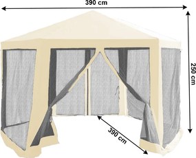 Kerti pavilon sátor, 3,9x2,5x3,9m, bézs/fekete, RINGE TYP 2+6 oldal