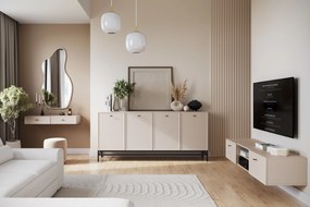 Lorini négyajtós komód 200 cm - kasmír / fekete T-bar fogantyúk / fém lábak