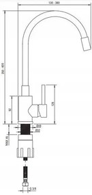 Deante Luno, mosogató csaptelep rugalmas karral, matt fekete, BOC_N72M
