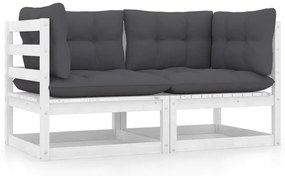 vidaXL kétszemélyes fehér tömör fenyőfa kerti kanapé párnákkal