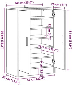 barna tölgyszínű szerelt fa cipősszekrény 60 x 35 x 92 cm