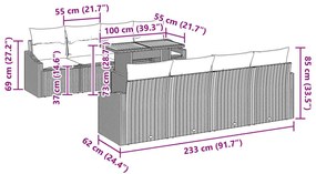 9 Darabos Kerti Étkező Szett Párnákkal Szürke Poli Rattan Akácia