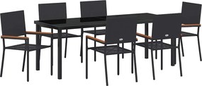 vidaXL Kert étkező szett párnával 7 pcs Fekete polirattan