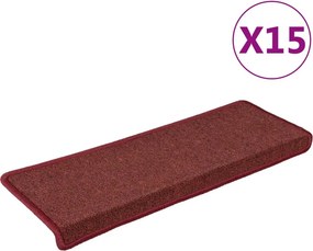 vidaXL 15 db lépcsőszőnyeg 65 x 21 x 4 cm bordó téglalap alakú széllel