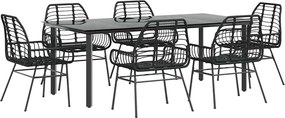 vidaXL 7 részes fekete polyrattan üveg kerti étkezőgarnitúra