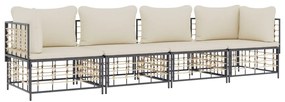 4 részes antracitszürke polyrattan kerti ülőgarnitúra párnákkal