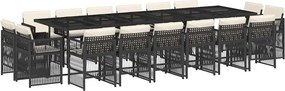 vidaXL 17 részes fekete polyrattan kerti étkezőgarnitúra párnákkal