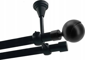 Dupla függönykarnis Mennyezeti Fém 19+19mm Fekete 160cm Gömb Gála Kerekek Nélkül