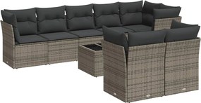 vidaXL 9 részes szürke polyrattan kerti ülőgarnitúra párnákkal