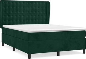 vidaXL sötétzöld bársony rugós ágy matraccal 140x190 cm