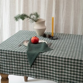 Len asztalterítő 140x200 cm Forest Green Gingham – Linen Tales