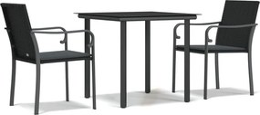 vidaXL 3 részes polyrattan és acél kerti étkezőgarnitúra párnával