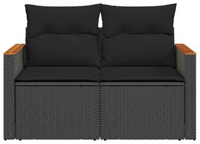 2 személyes fekete polyrattan kerti kanapé párnával