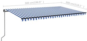 kék és fehér kézzel kihúzható LED-es napellenző 500 x 300 cm