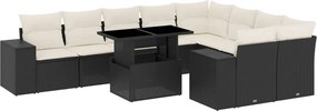 vidaXL 10 részes fekete polyrattan kerti ülőgarnitúra párnákkal