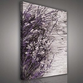 Vászonkép 75x100 Hanga virágok lila fehér fa textúra csendélet
