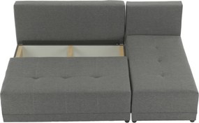 Sarokülőgarnitúra, J allású, ágyfunkcióval, szövet szürke/ párnák fekete, MEXX