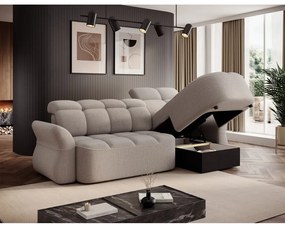 Bézs buklé kinyitható-tárolóhelyes sarokkanapé (jobb oldali-heverő résszel) Beneth – ELTAP