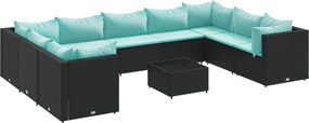 vidaXL 10 részes fekete polyrattan kerti ülőgarnitúra párnákkal