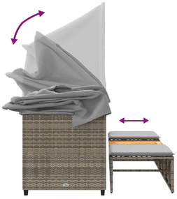 3 személyes szürke polyrattan kerti kanapé baldachinnal/székkel
